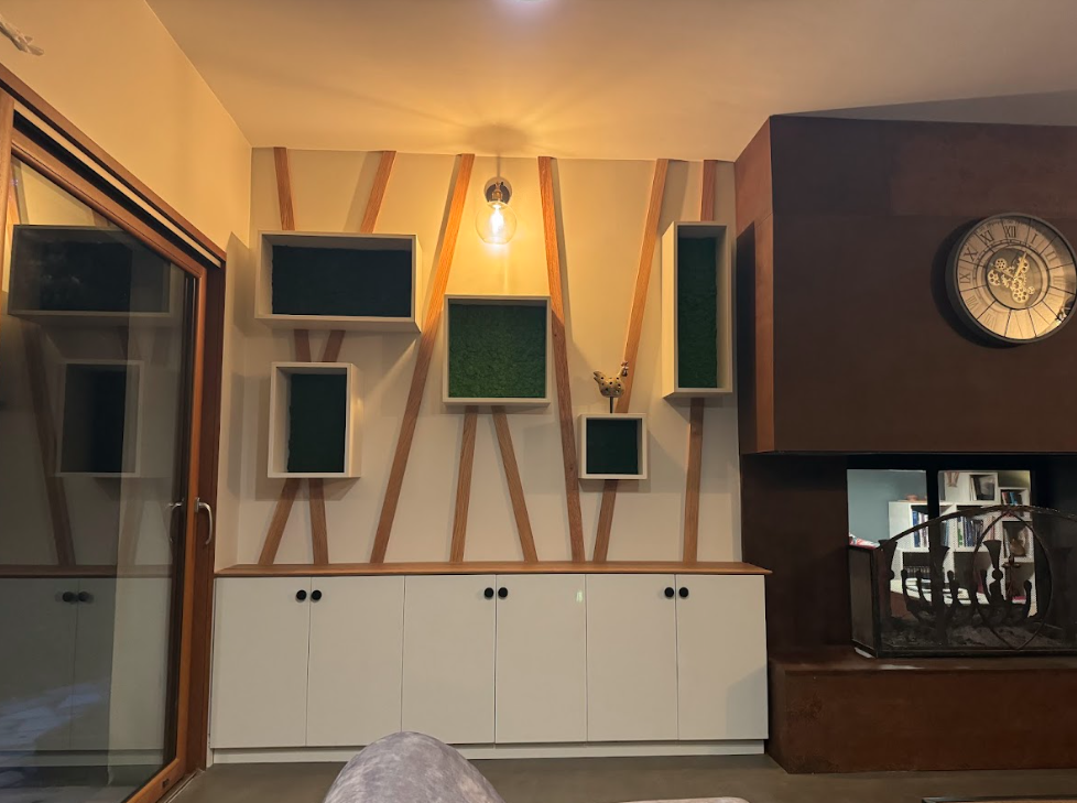 Meuble salon avec étagères nature