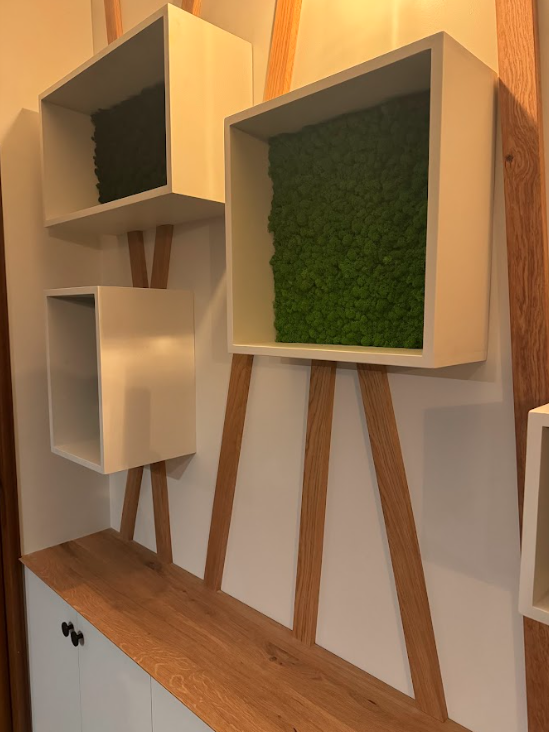 Meuble salon avec étagères nature