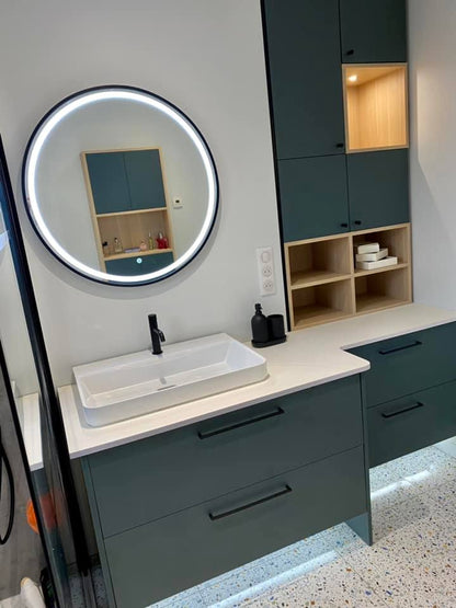 Meubles de salle de bain anthracites et bois