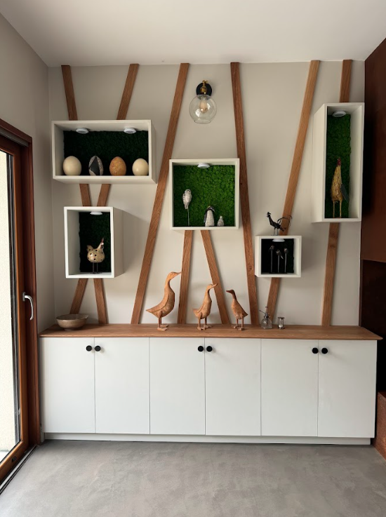 Meuble salon avec étagères nature