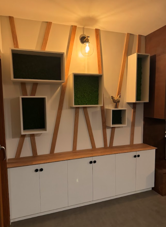 Meuble salon avec étagères nature